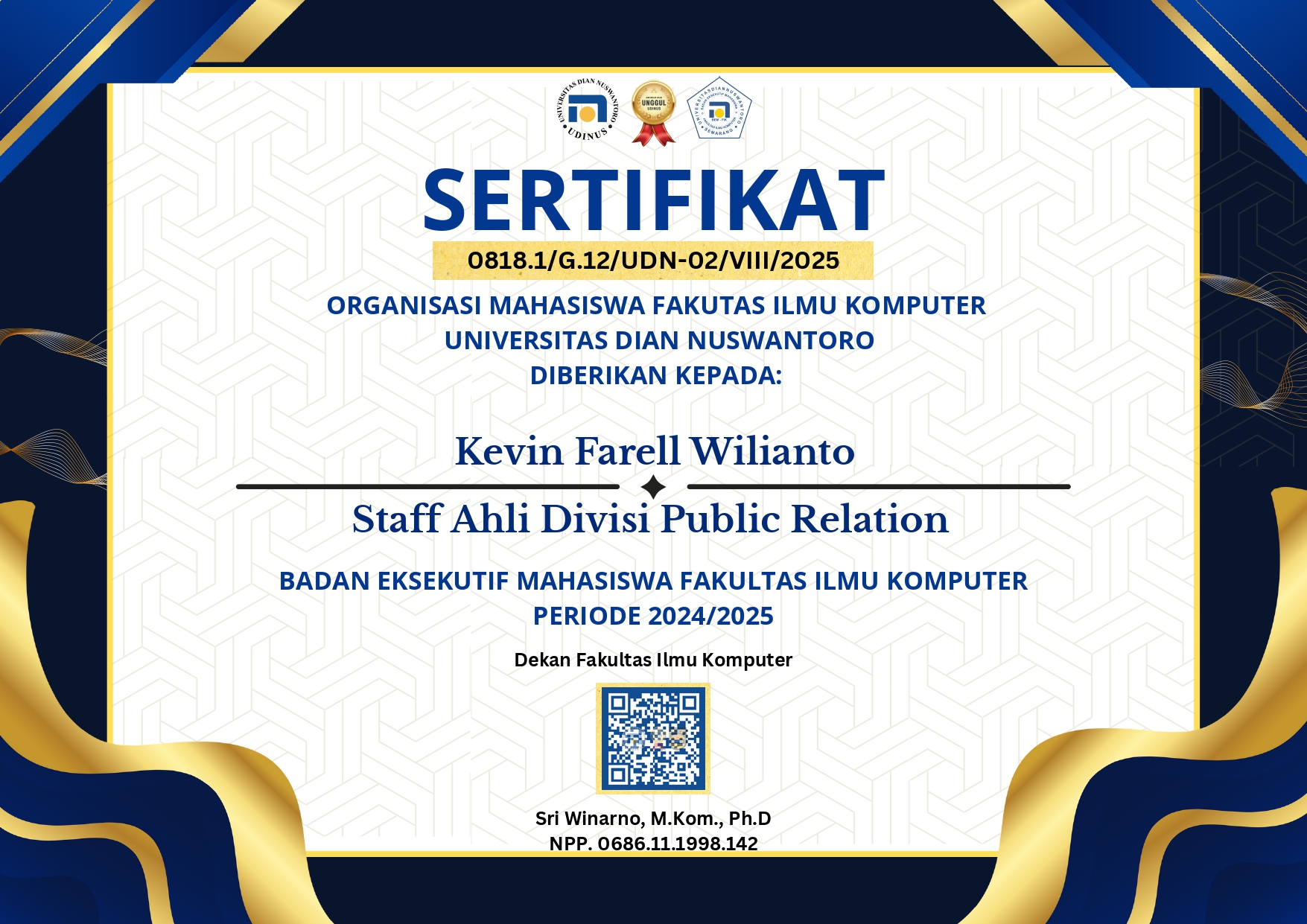 BEM FIK Staff Public Relations Certificate
