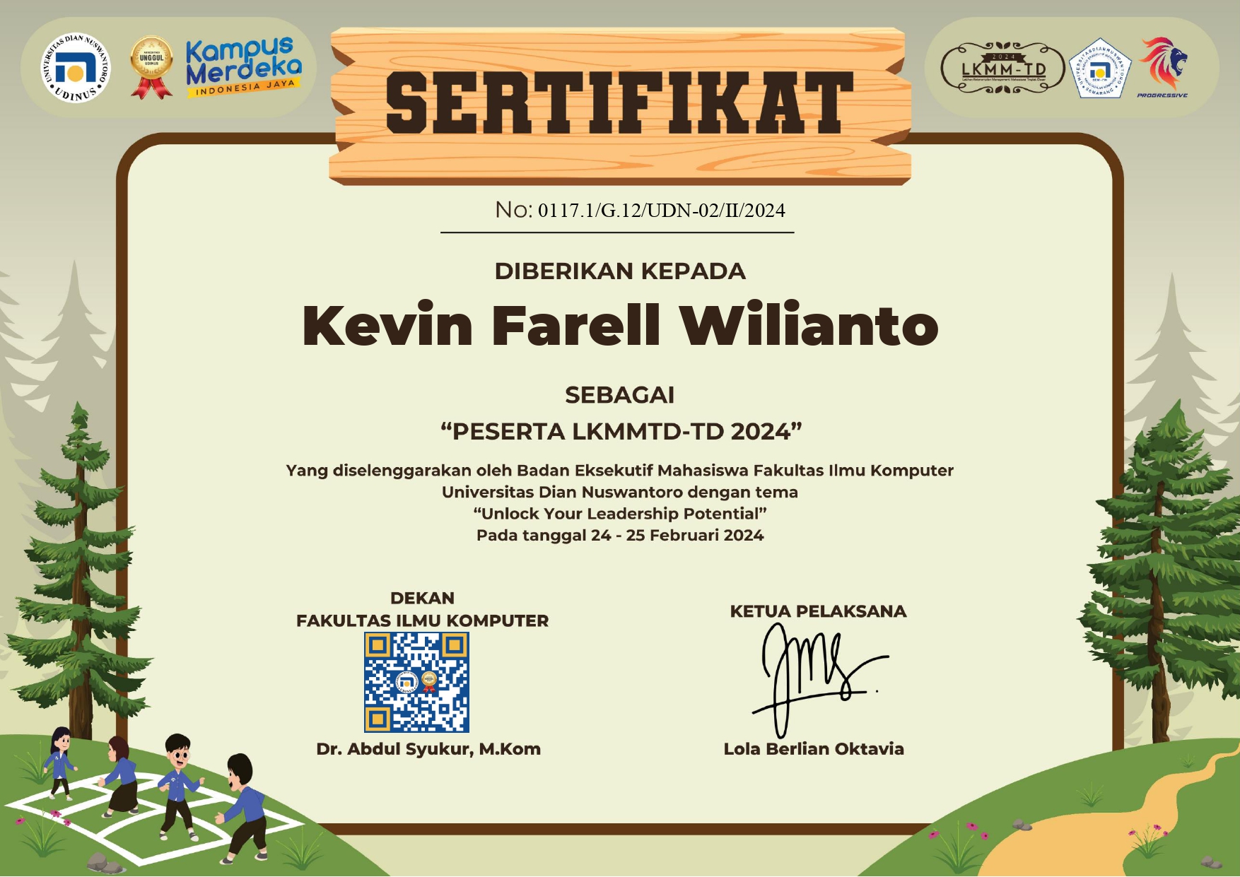 LKMM-TD 2024 Certificate - Universitas Dian Nuswantoro
