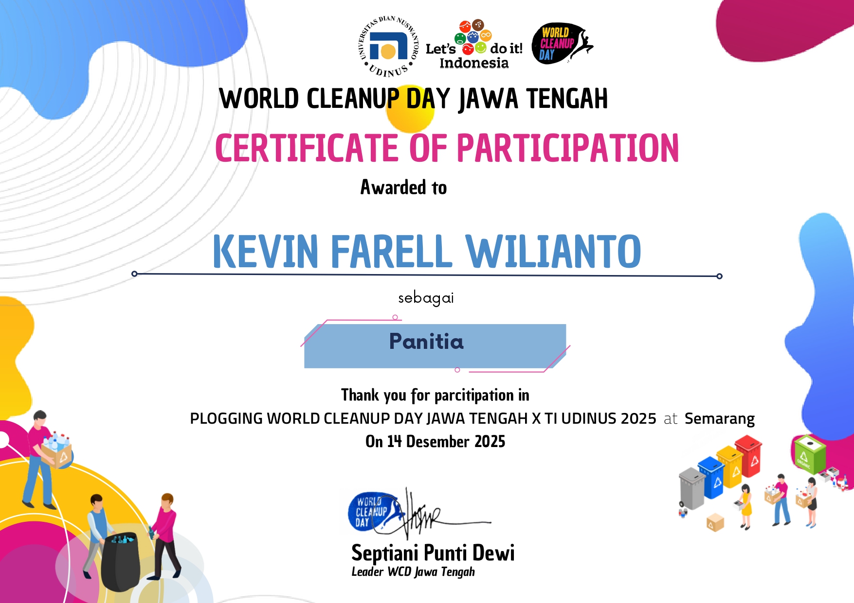Certificate of Participation - World Cleanup Day Jawa Tengah 2025